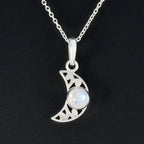 Rainbow Moonstone Whisper-thin Spanish 925 Silver Solitaire Emma Moon & Star White Pendant Jewelry