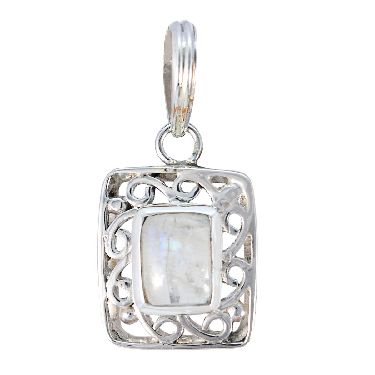 Rainbow Moonstone Tiny Italian 925 Silver Solitaire White Pendant