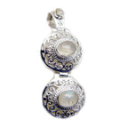 Rainbow Moonstone Statement German 925 Silver Toi et Moi White Pendant