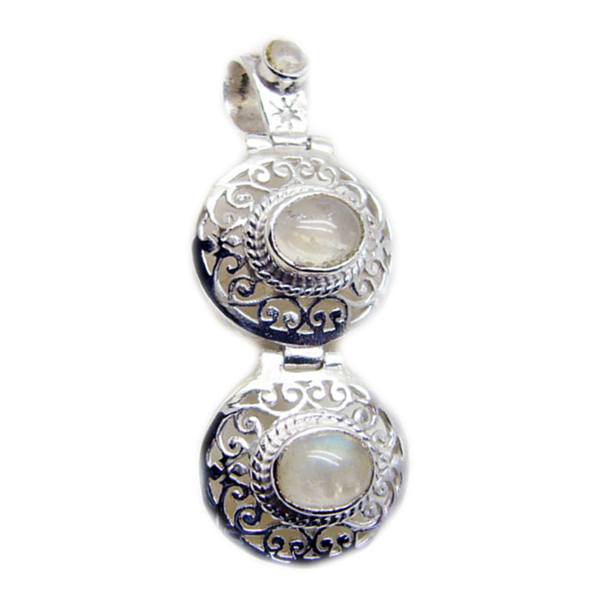 Rainbow Moonstone Statement German 925 Silver Toi et Moi White Pendant