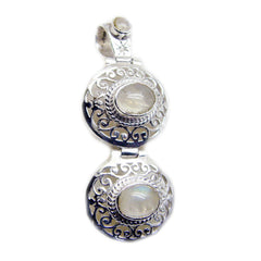 Rainbow Moonstone Statement German 925 Silver Toi et Moi White Pendant