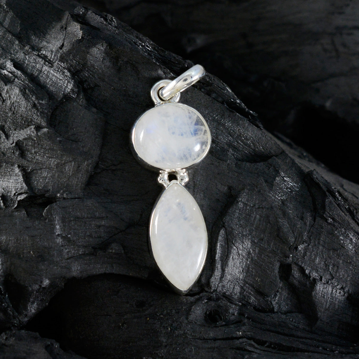 Rainbow Moonstone Whisper-thin Turkish Silver Toi et Moi Greta Trendy White Pendant Jewelry
