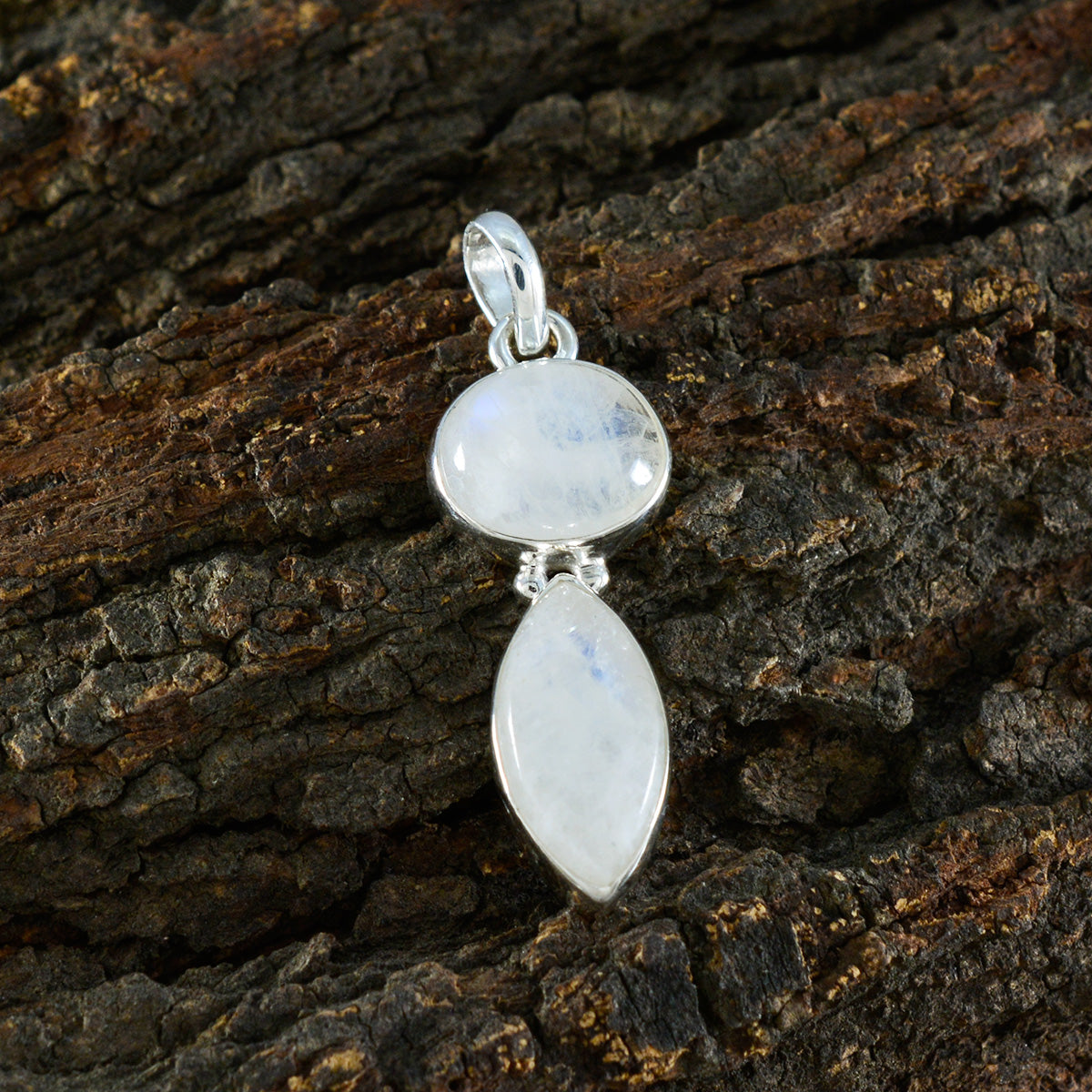 Rainbow Moonstone Whisper-thin Turkish Silver Toi et Moi Greta Trendy White Pendant Jewelry