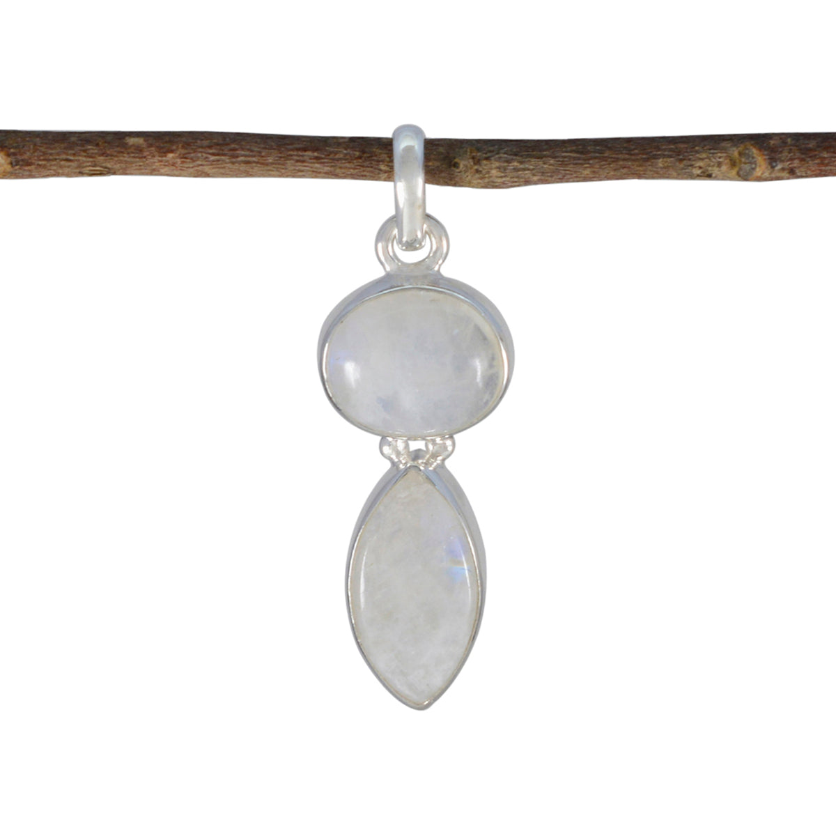 Rainbow Moonstone Whisper-thin Turkish Silver Toi et Moi White Pendant Hoofdafbeelding