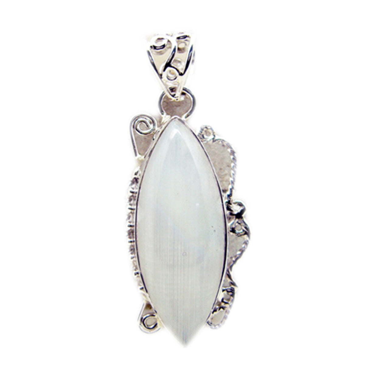 Rainbow Moonstone Statement Mexican Silver Solitaire White Pendant