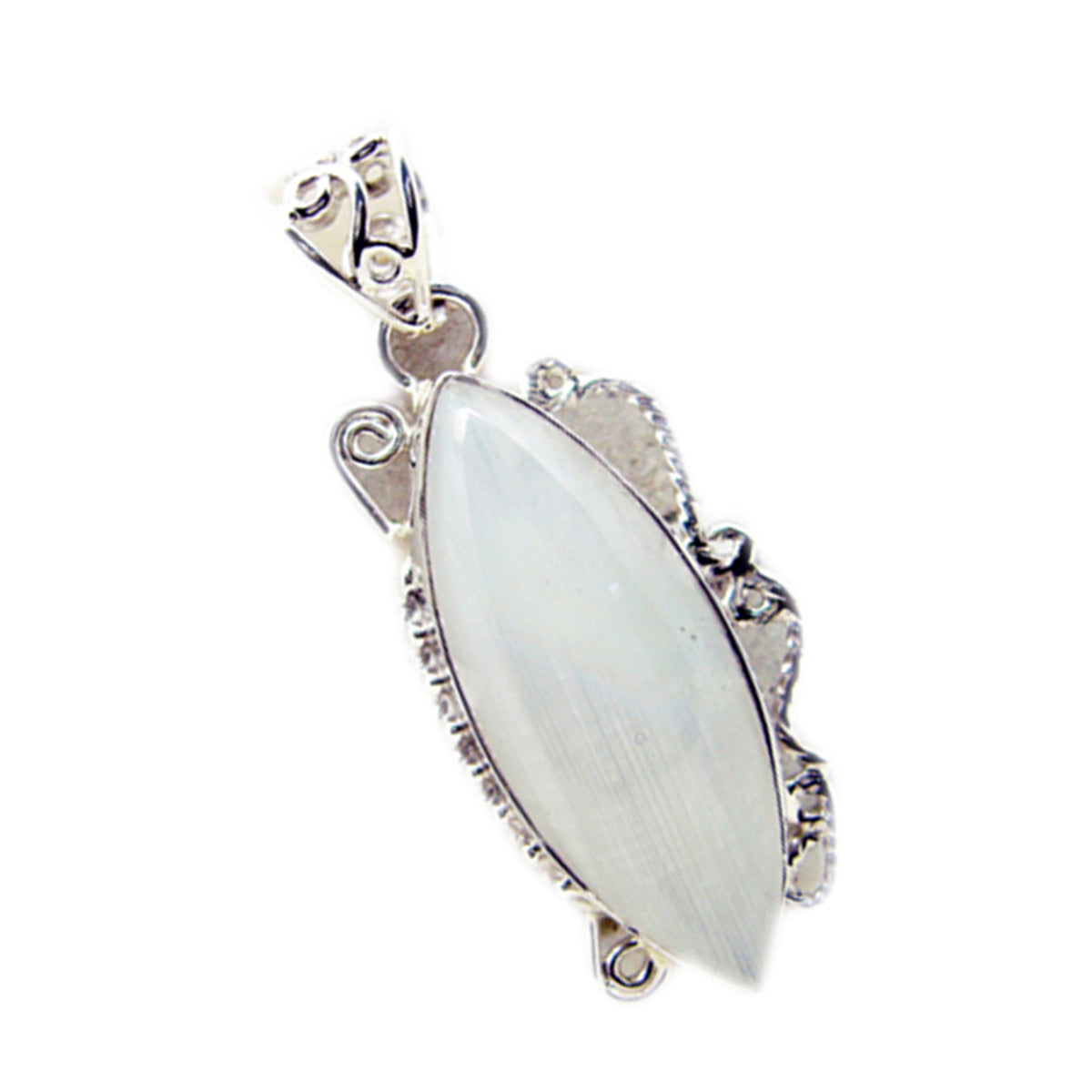 Rainbow Moonstone Statement Mexican Silver Solitaire Andrea Rope-Wire White Pendant Jewelry
