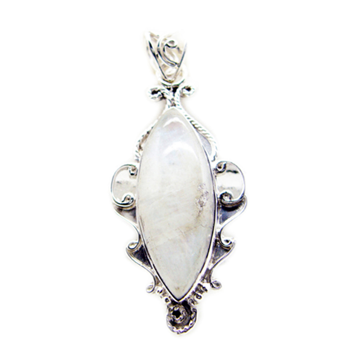 Rainbow Moonstone Statement Russian 925 Silver Solitaire White Pendant