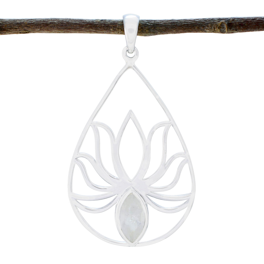 Rainbow Moonstone Dainty French 925 Silver Solitaire White Pendant