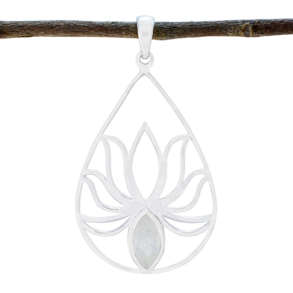Rainbow Moonstone Dainty French 925 Silver Solitaire White Pendant