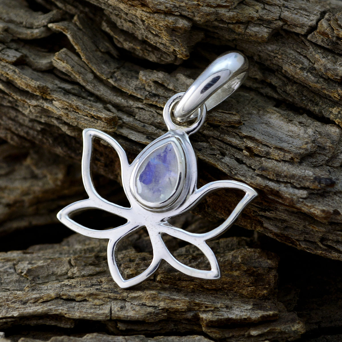 Rainbow Moonstone Elegant Japanese 92.5 Silver Solitaire Min-seo Rope-Wire White Pendant Jewellery