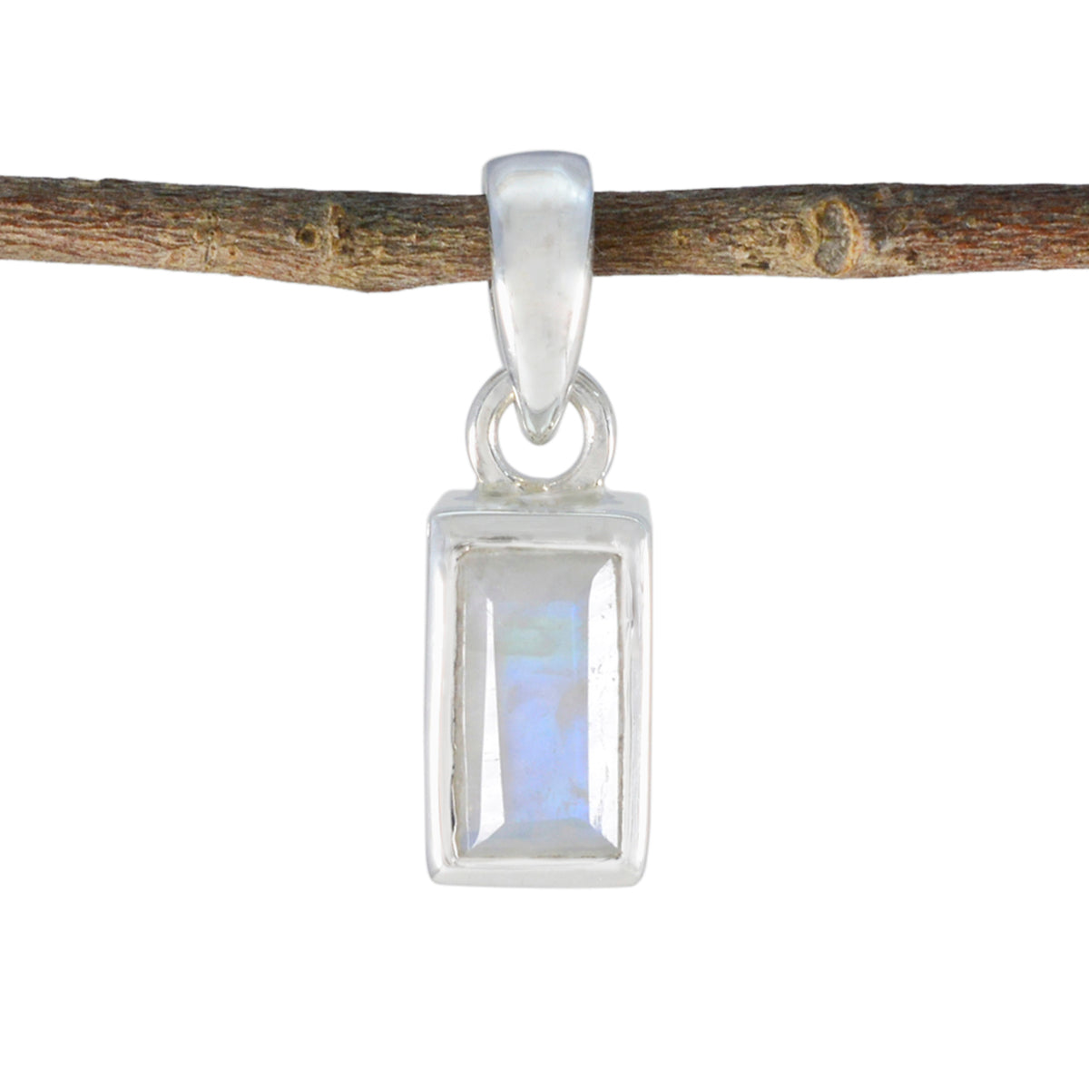 Rainbow Moonstone Delicate Italian 92.5 Silver Solitaire White Pendant Imagen principal del producto