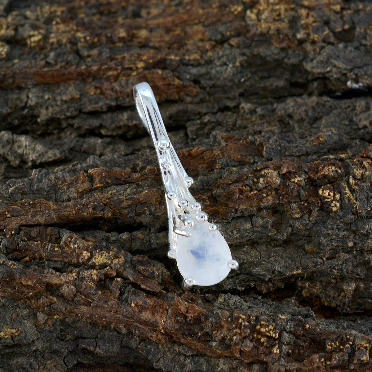 Rainbow Moonstone Delicate German Silver Solitaire Camila Signet White Pendant Jewelry