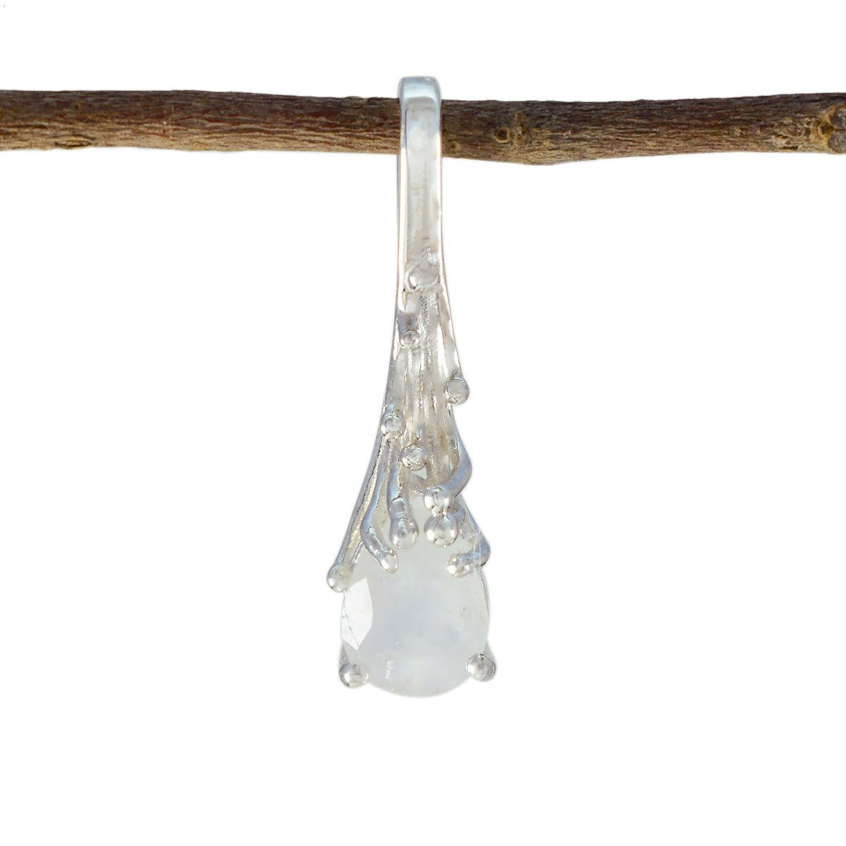 Rainbow Moonstone Delicate German Silver Solitaire White Pendant メイン画像