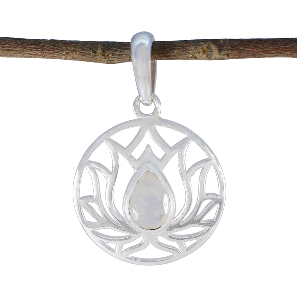 Rainbow Moonstone Dainty Spanish 925 Silver Solitaire White Pendant