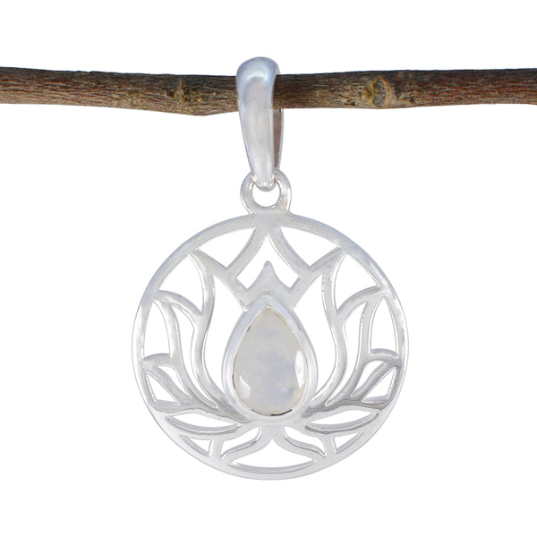 Rainbow Moonstone Dainty Spanish 925 Silver Solitaire White Pendant