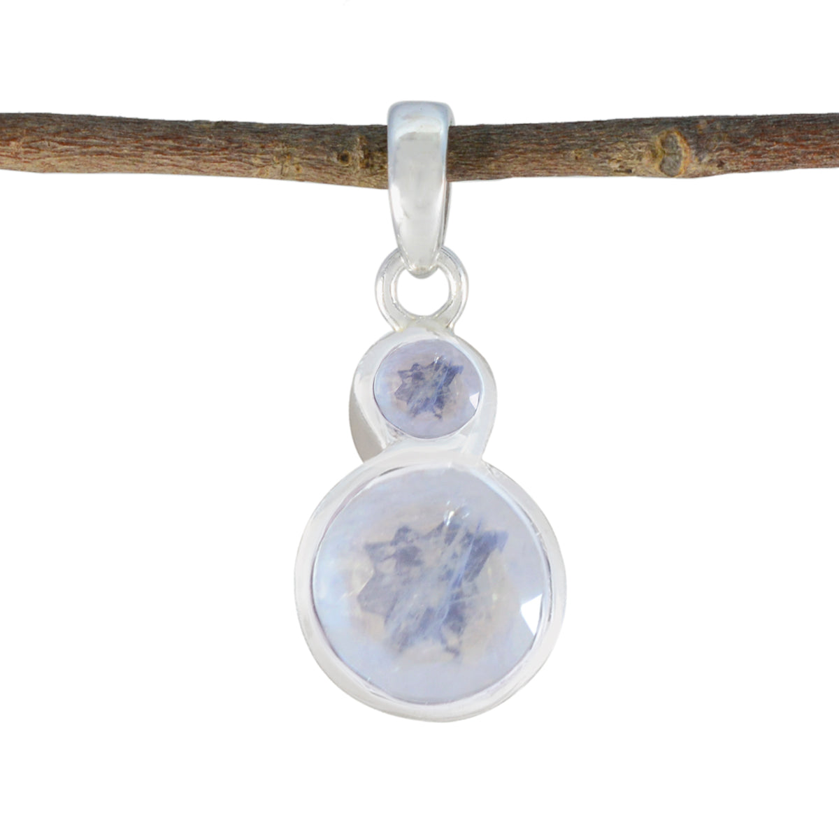 Rainbow Moonstone Dainty Egyptian Silver Toi et Moi White Pendant Immagine principale del prodotto