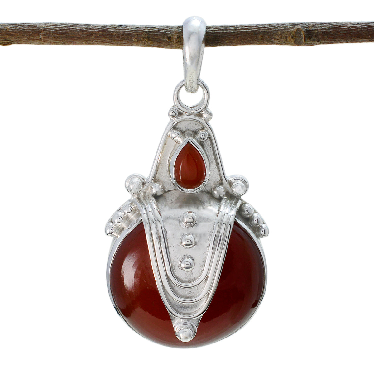 Red Onyx Statement Egyptian 92.5 Silver Toi et Moi Red Pendant メイン画像