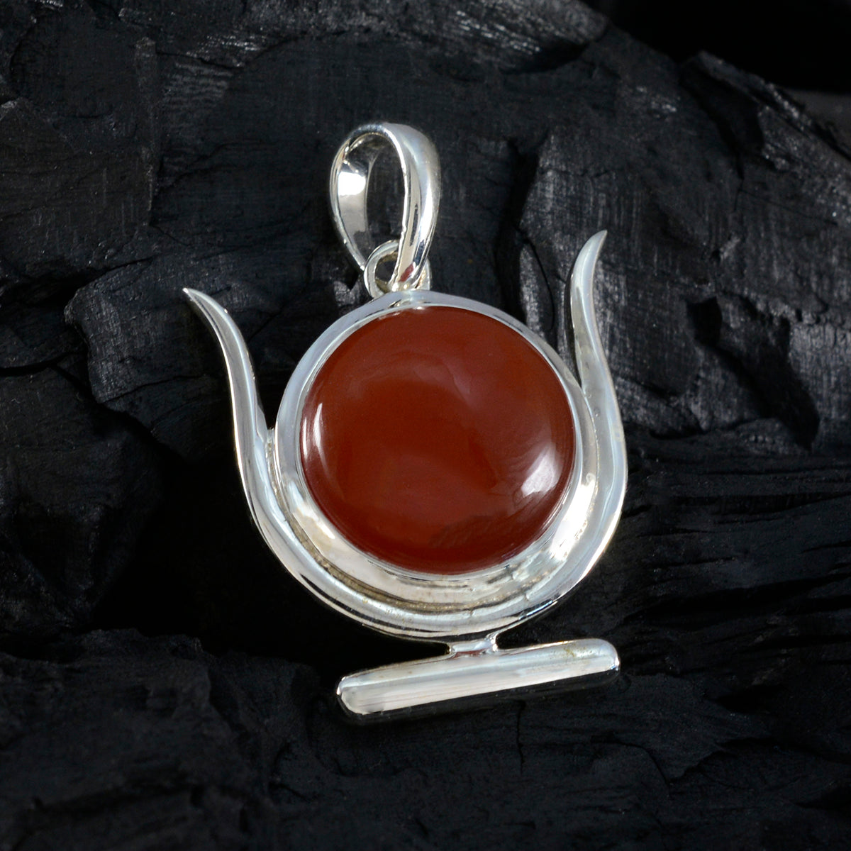Red Onyx Dainty French Silver Solitaire Lily Bubble Red Pendant Jewelry