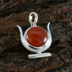 Red Onyx Dainty French Silver Solitaire Lily Bubble Red Pendant Jewelry