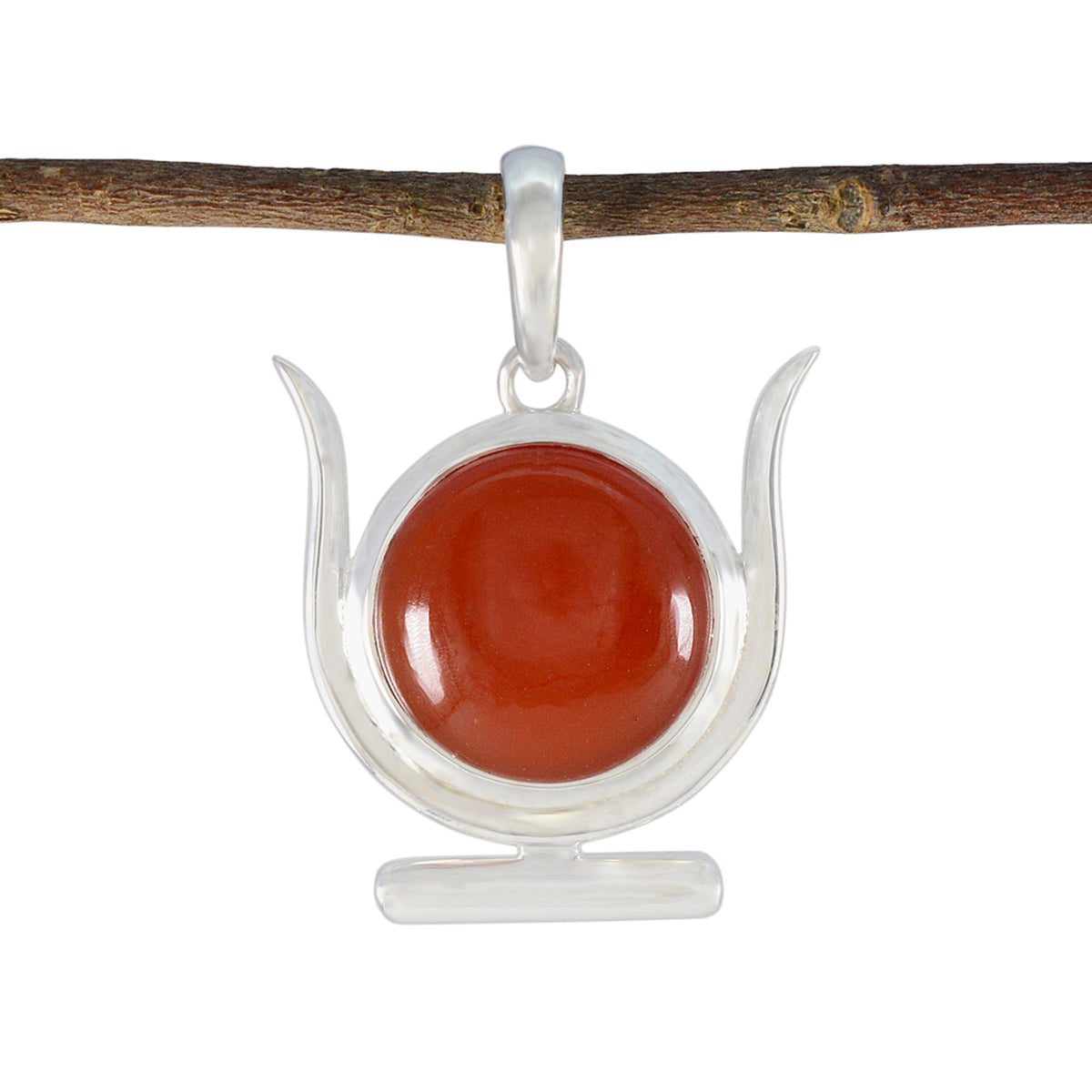 Red Onyx Dainty French Silver Solitaire Red Pendant