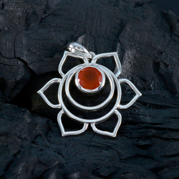 Red Onyx Dainty French Silver Solitaire Isla Rope-Wire Red Pendant Jewelry
