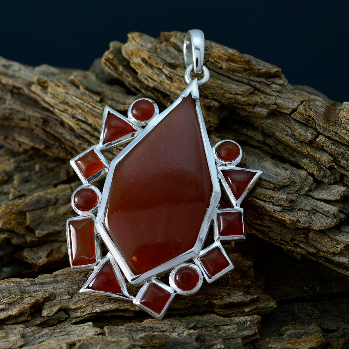 Red onyx Statement Russian Silver multiple Clara Glamorous Red Pendant Jewelry