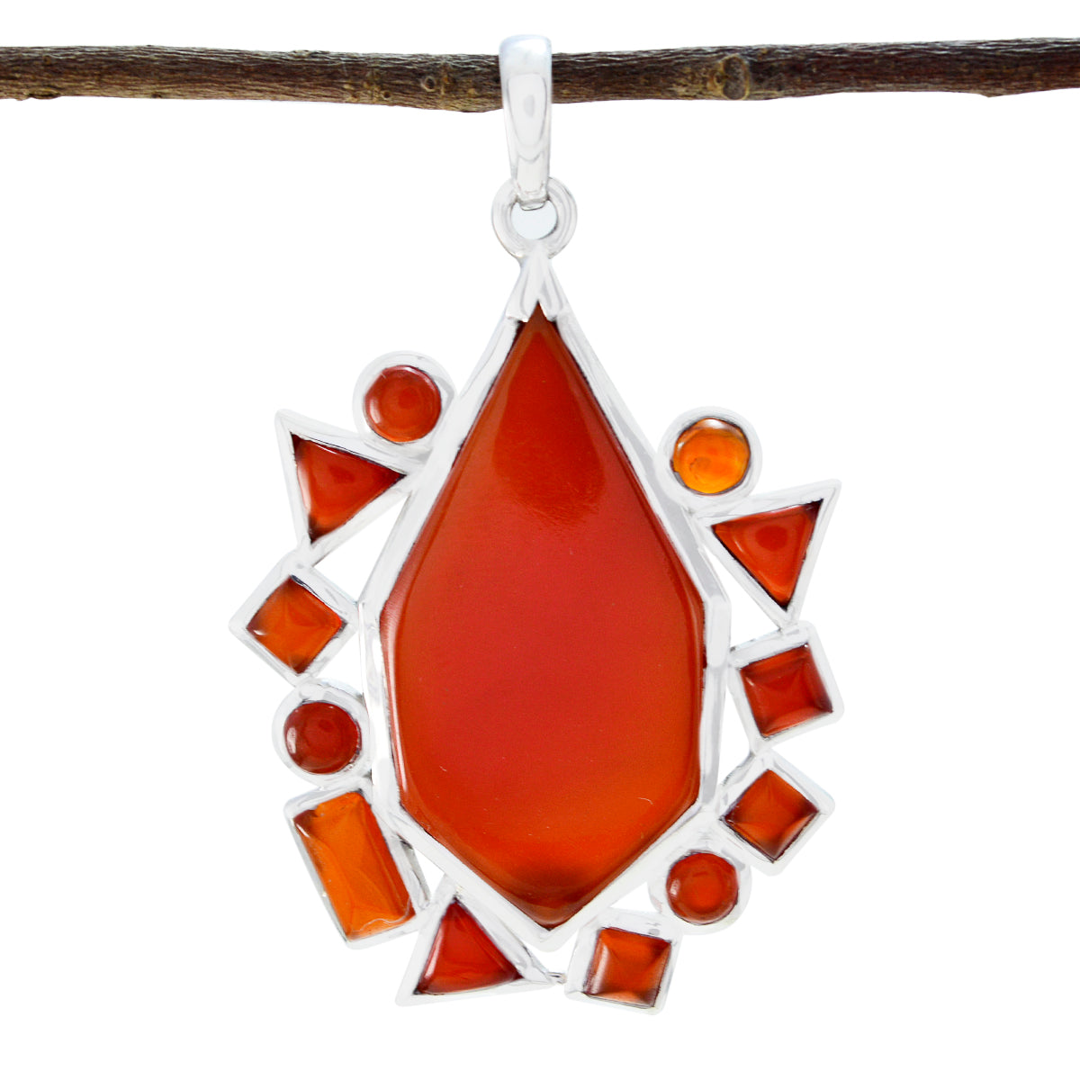 Red onyx Statement Russian Silver multiple Red Pendant