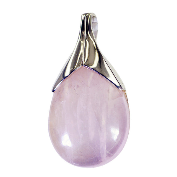 Rose Quartz Mid-weight Turkish 925 Silver Solitaire Pink Pendant