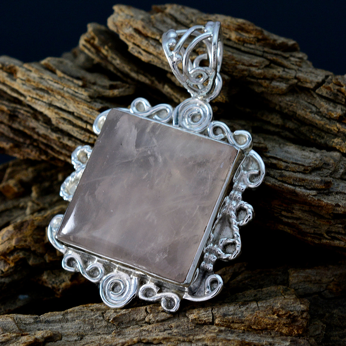 Rose Quartz Statement Moroccan Silver Solitaire Marie Rope-Wire Pink Pendant Jewelry