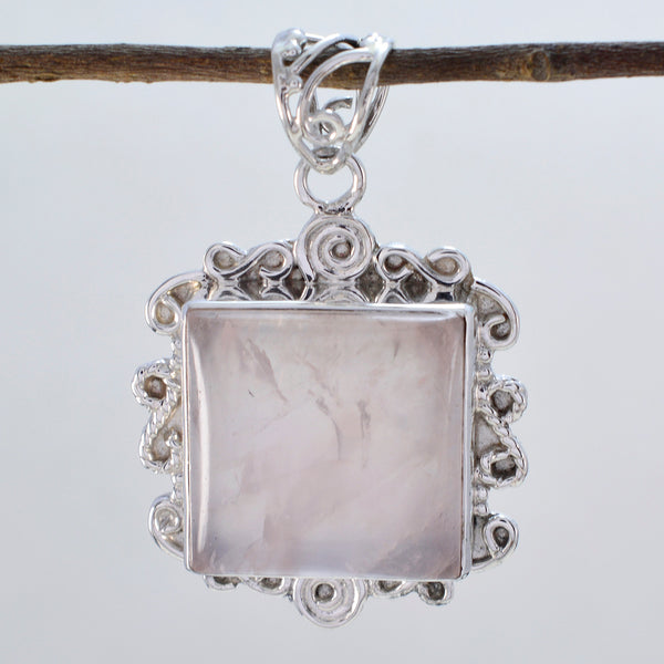 Rose Quartz Statement Moroccan Silver Solitaire Marie Rope-Wire Pink Pendant Jewelry