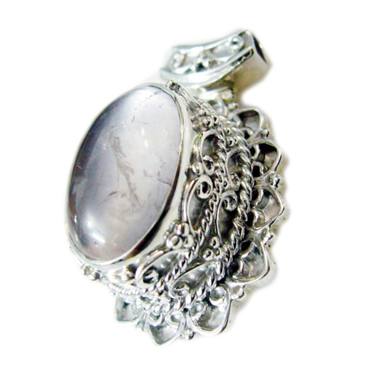 Rose Quartz Chunky Moroccan Silver Solitaire Pink Pendant