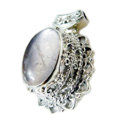 Rose Quartz Chunky Moroccan Silver Solitaire Pink Pendant