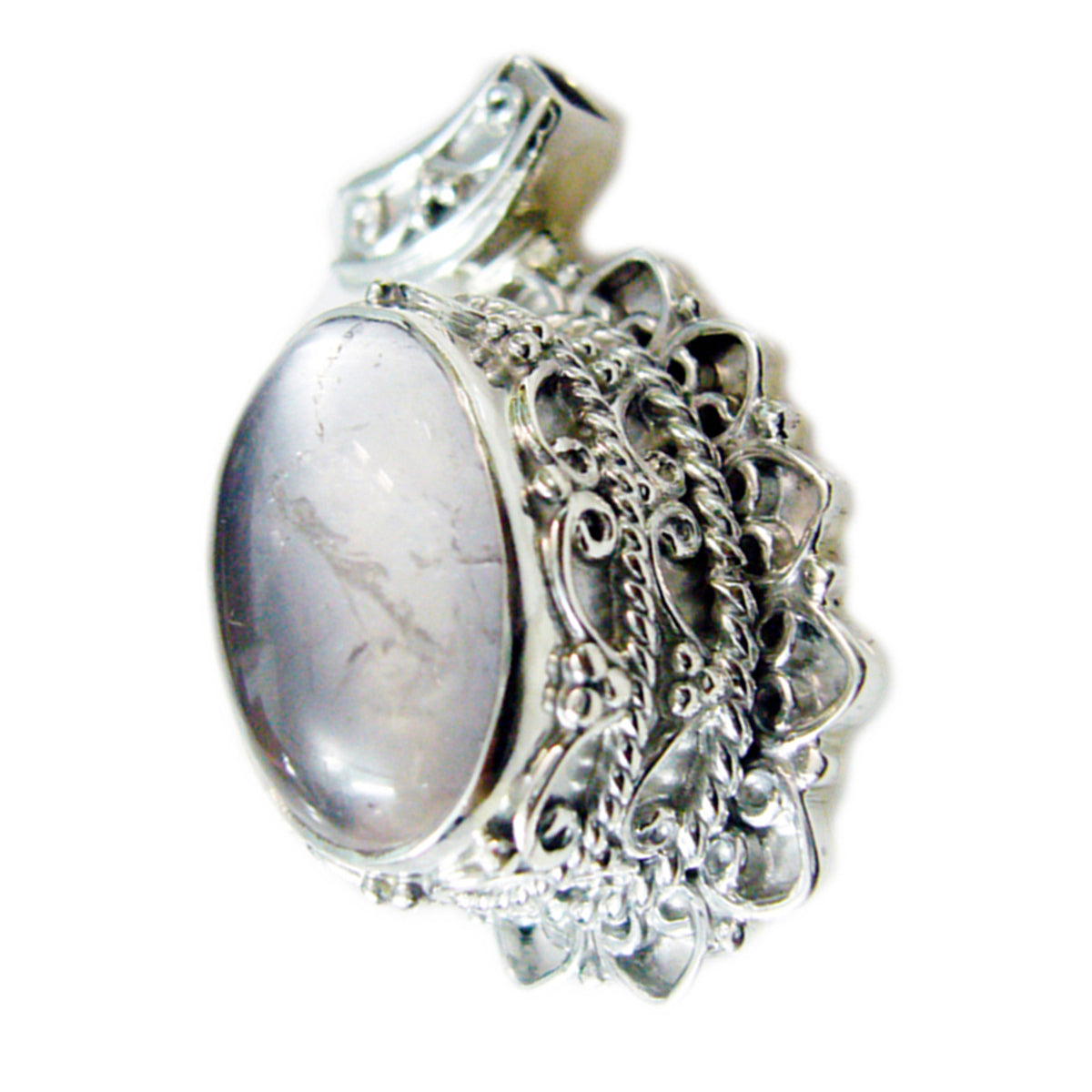 Rose Quartz Chunky Moroccan Silver Solitaire Gabriela Rope-Wire Pink Pendant Jewelry