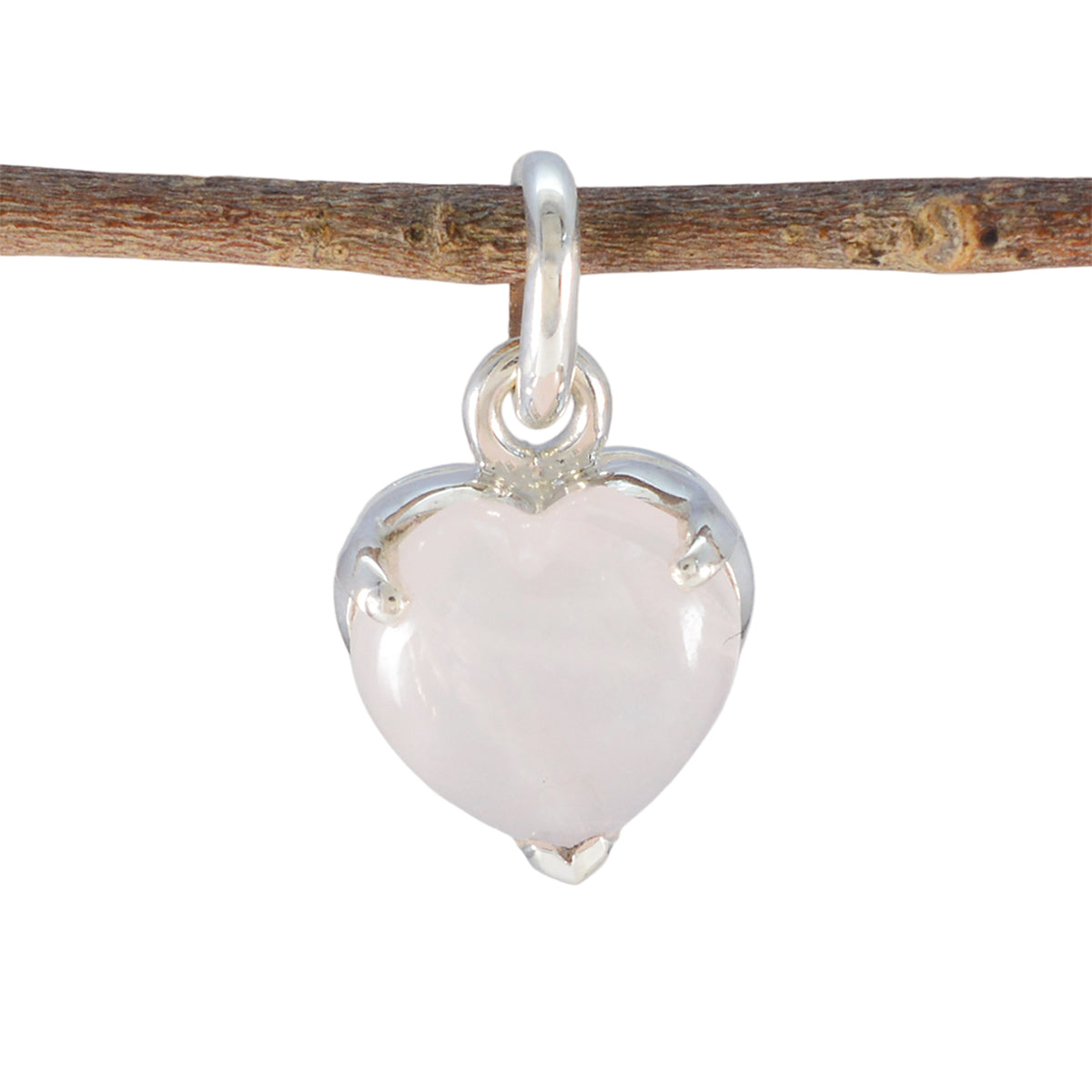 Rose Quartz Delicate French 925 Silver Solitaire Pink Pendant Hoofdafbeelding
