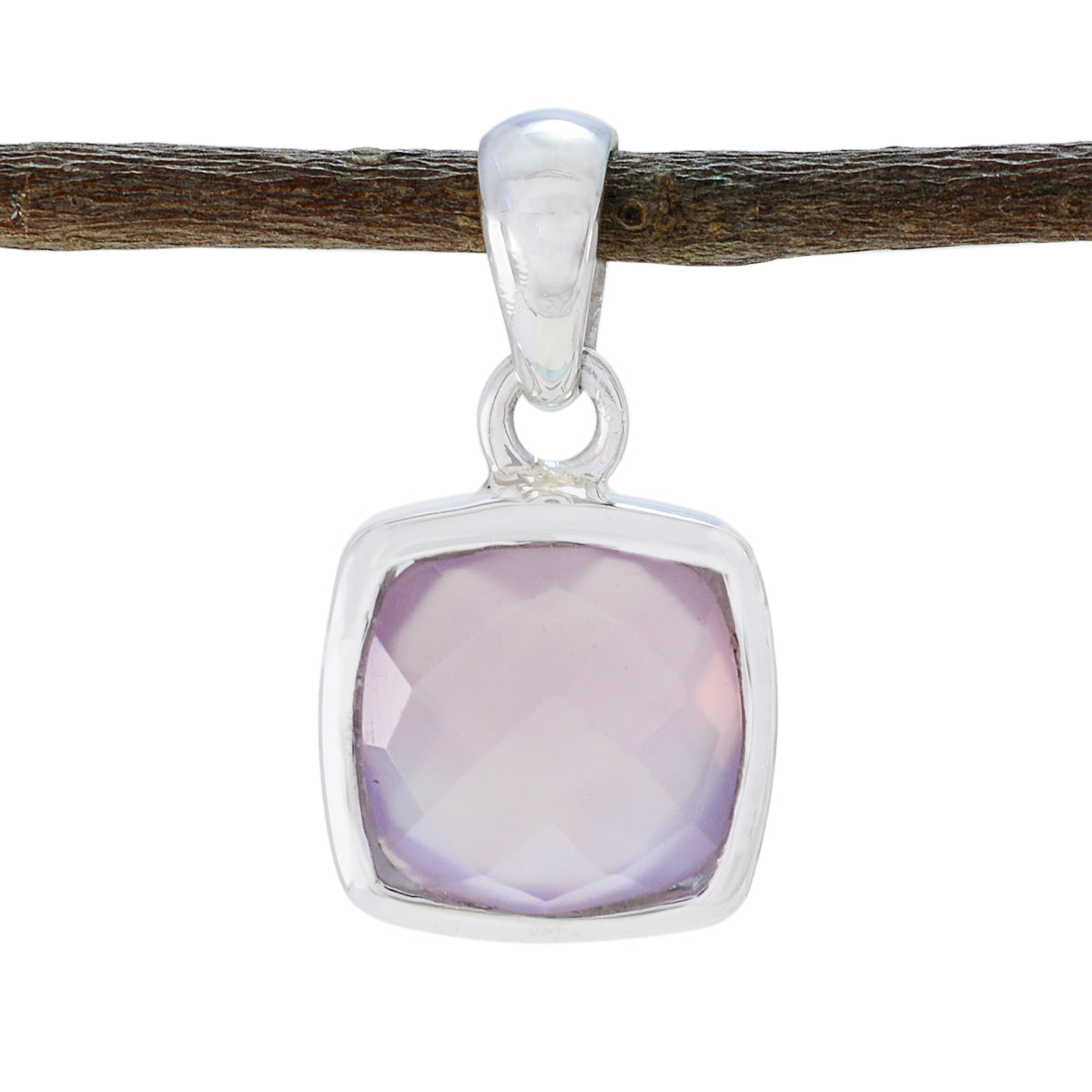 Rose Quartz Dainty French Silver Solitaire Pink Pendant