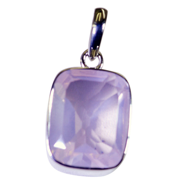 Rose Quartz Classic American Silver Solitaire Pink Pendant