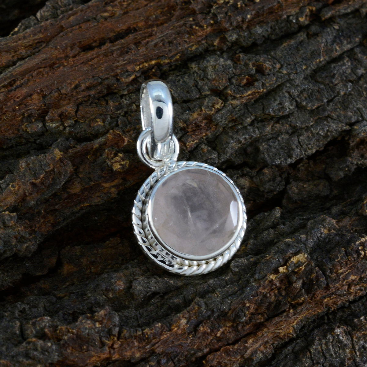 Rose Quartz Whisper-thin Egyptian Sterling Silver Solitaire Rebeca Rope-Wire Pink Pendant Jewellery