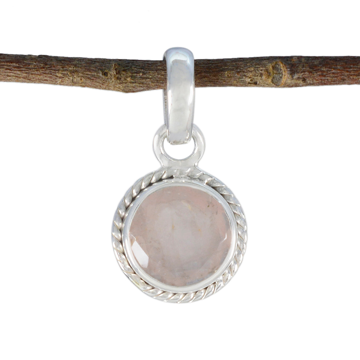 Rose Quartz Whisper-thin Egyptian Sterling Silver Solitaire Pink Pendant メイン画像