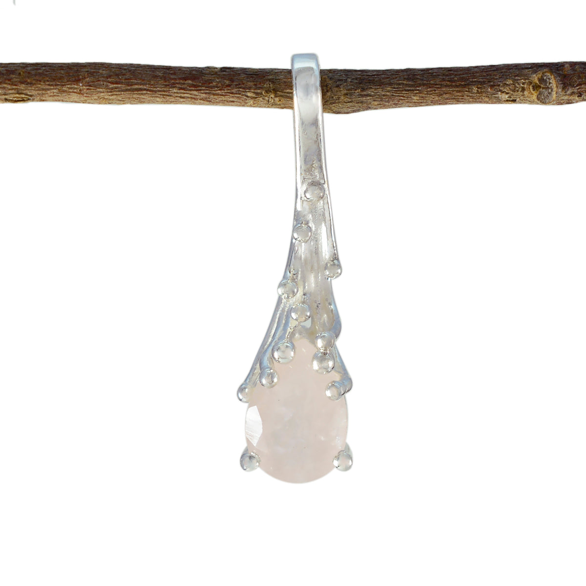 Rose Quartz Delicate Italian Sterling Silver Solitaire Pink Pendant
