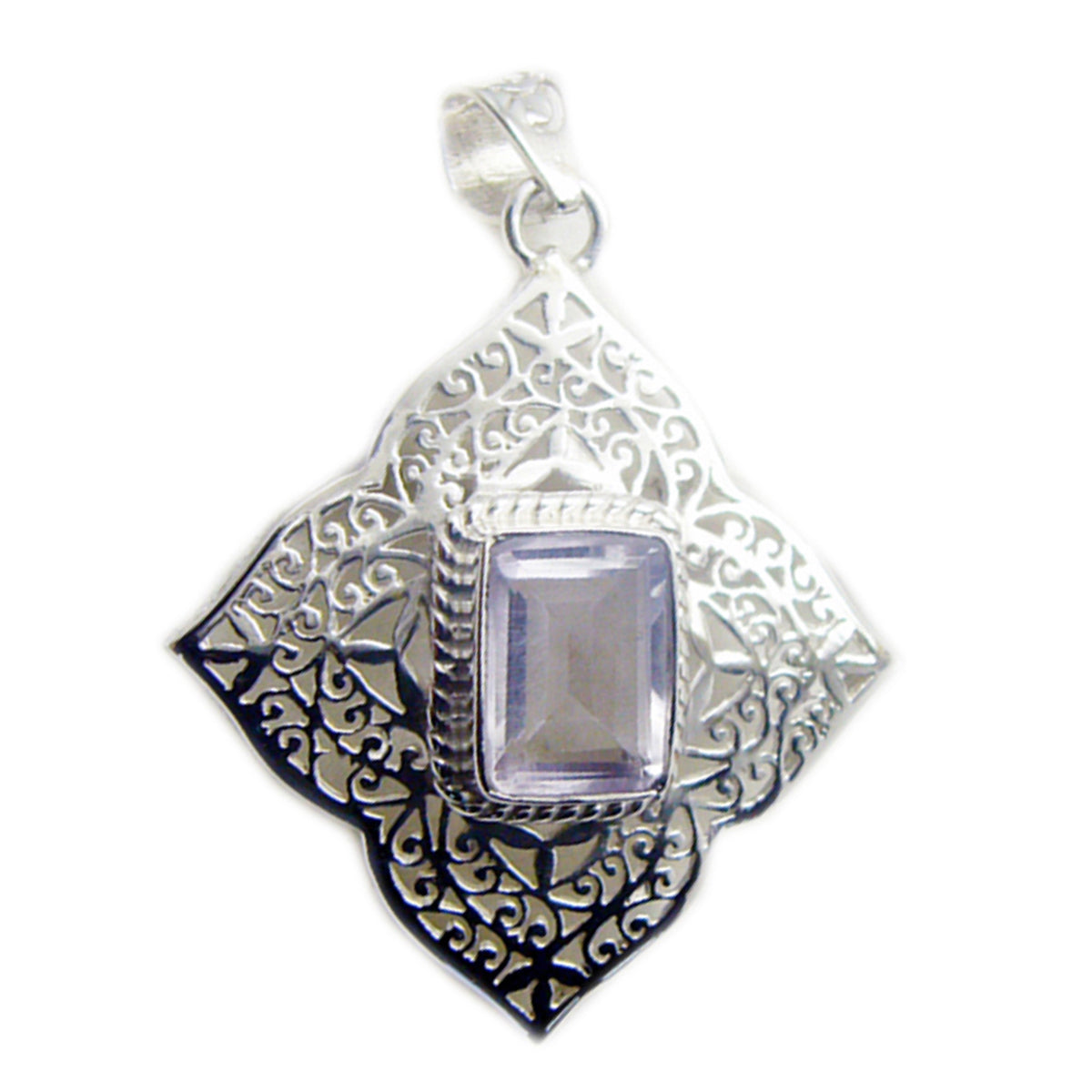 Rose Quartz Statement Italian 92.5 Silver Solitaire Pink Pendant