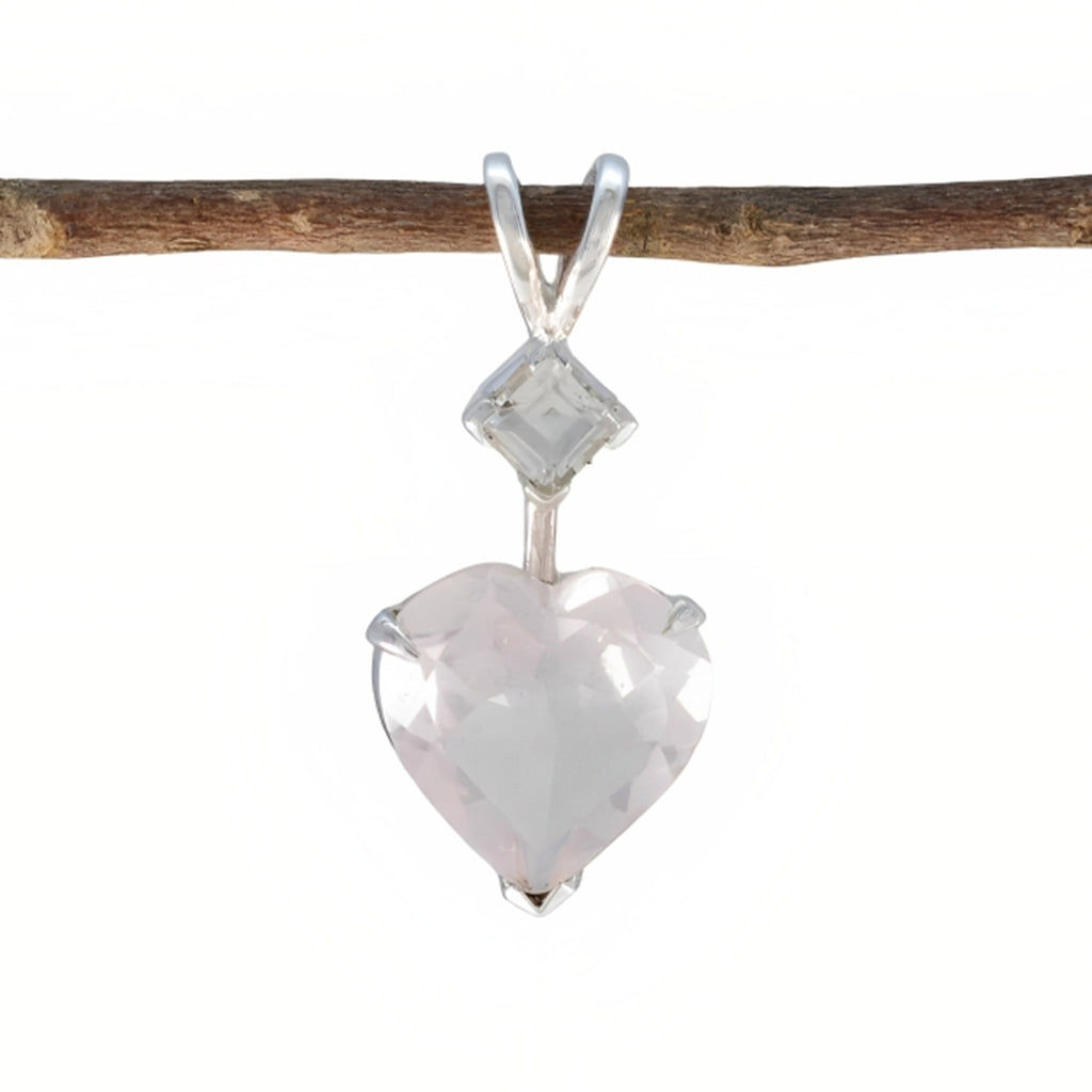 Rose Quartz Dainty Mexican 925 Silver Toi et Moi Pink Pendant