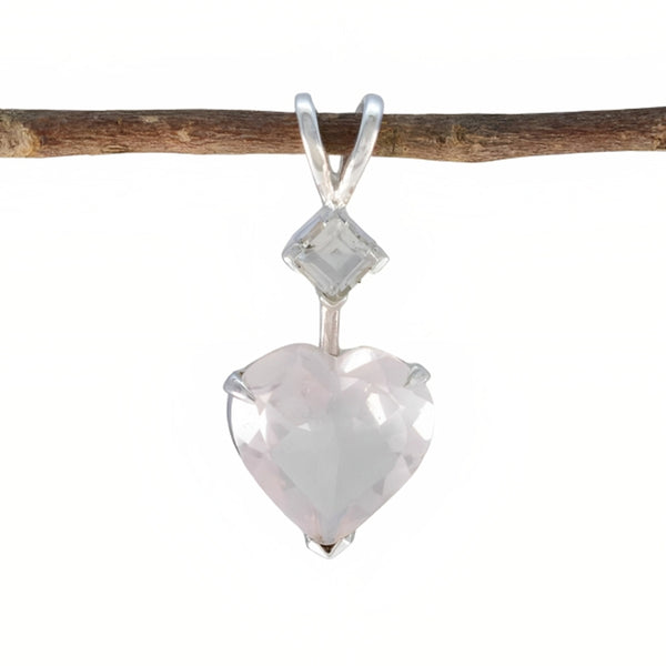 Rose Quartz Dainty Mexican 925 Silver Toi et Moi Pink Pendant