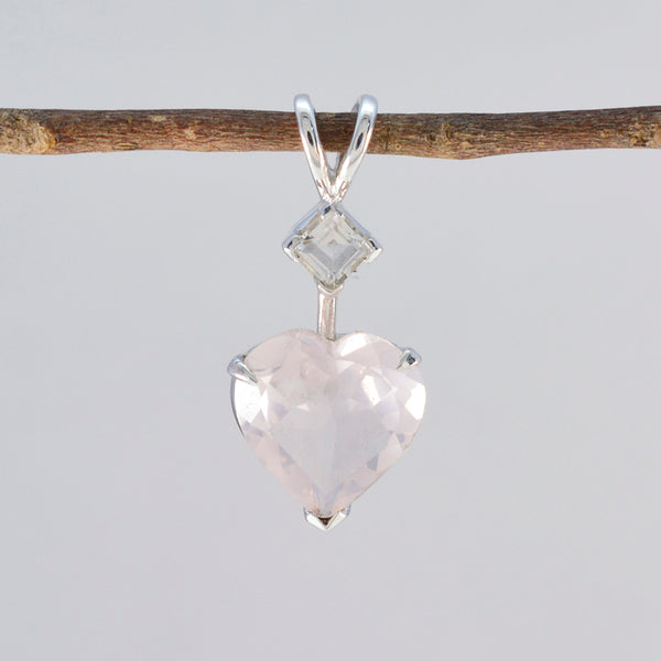 Rose Quartz Dainty Mexican 925 Silver Toi et Moi Zoe Engagement Pink Pendant Jewelry