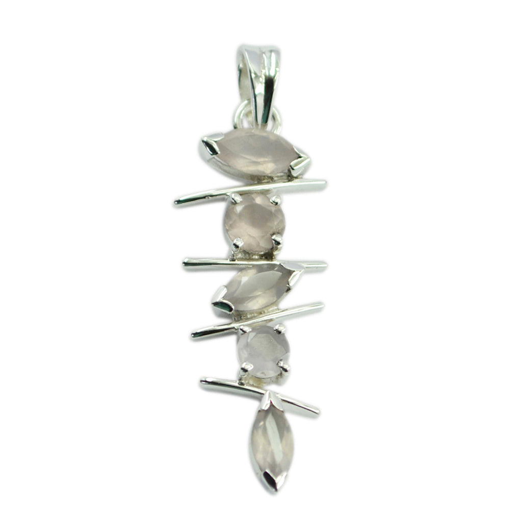 Rose Quartz Tiny Moroccan 925 Silver Penta Pink Pendant
