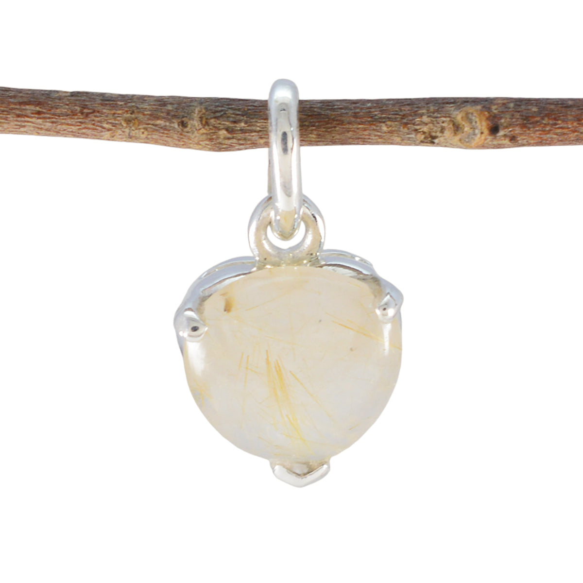 Rutile Quartz Delicate German 92.5 Silver Solitaire Yellow Pendant