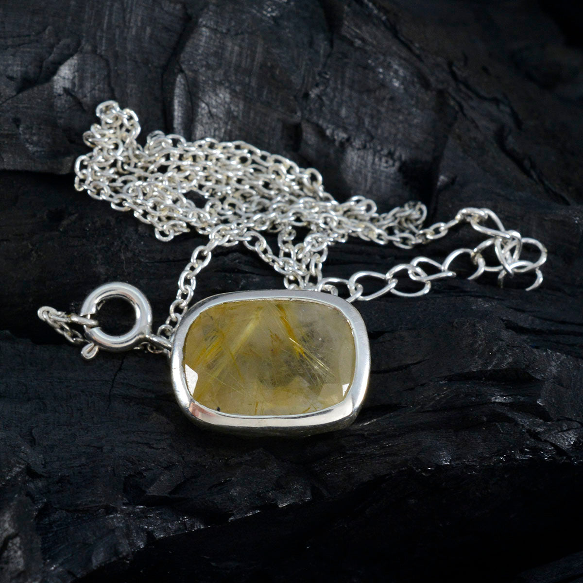 Rutile Quartz Classic French 92.5 Silver Solitaire Alina Signet Yellow Pendant Jewellery