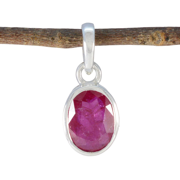 Ruby Minimalist Japanese 92.5 Silver Solitaire Red Pendant