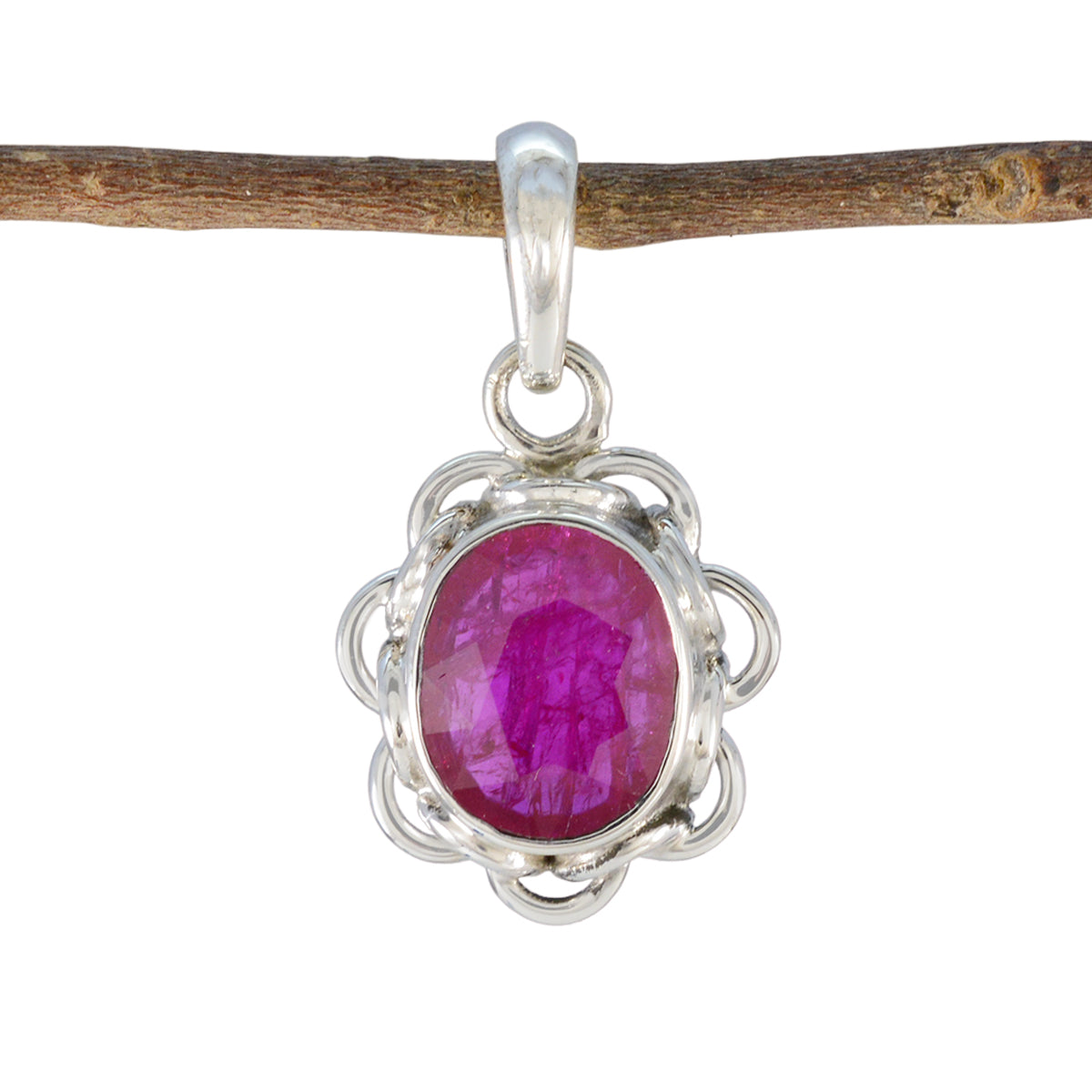 Ruby Delicate Russian Sterling Silver Solitaire Red Pendant