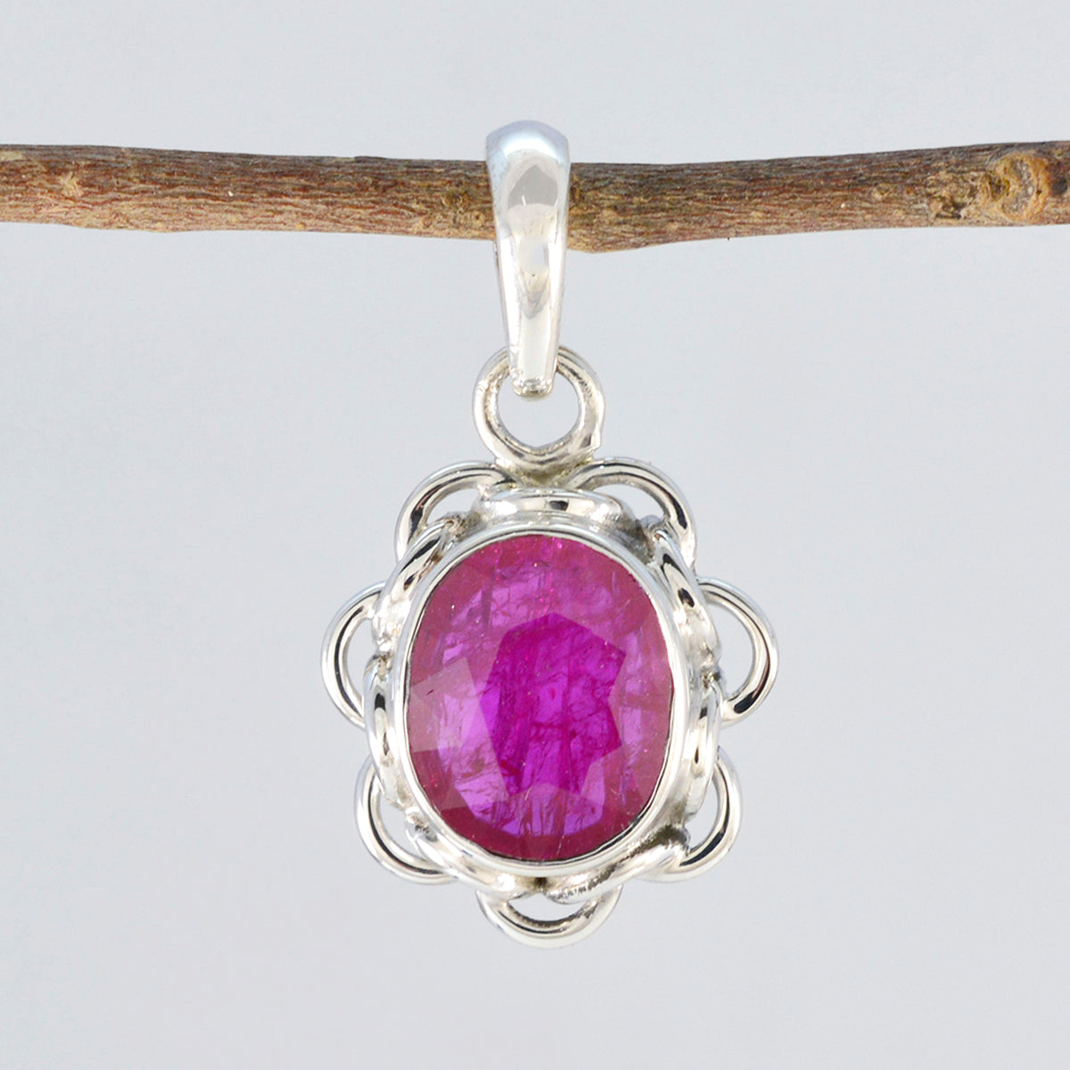 Ruby Delicate Russian Sterling Silver Solitaire Yasmine Rope-Wire Red Pendant Jewellery Второстепенное изображение товара