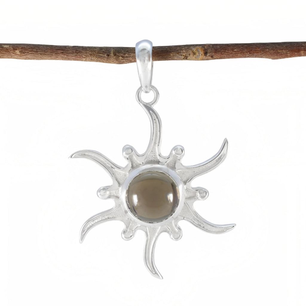 Smoky Quartz Tiny Italian 925 Silver Solitaire Brown Pendant
